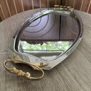 Vintage Kromex Serving Tray Gold Handle Chrome Plated Platter 17"